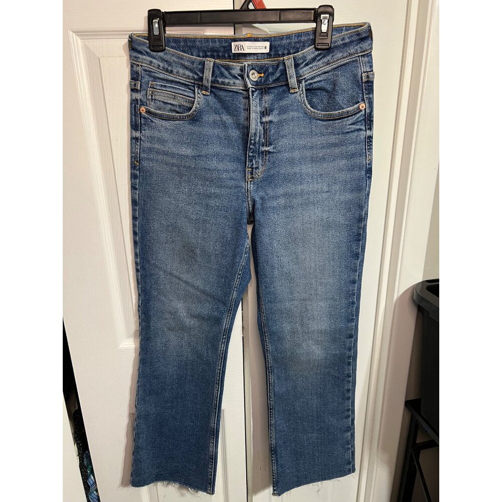 Zara Womens Straight-Leg Mid-Rise Blue Denim Jeans Size 8
